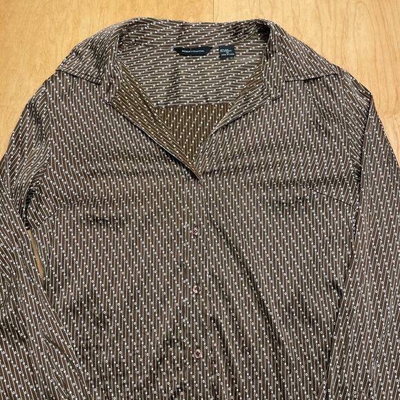 Vintage Women's Moda Disco Medium Brown Long Sleeve Collared Shirt - Picture 2 of 9